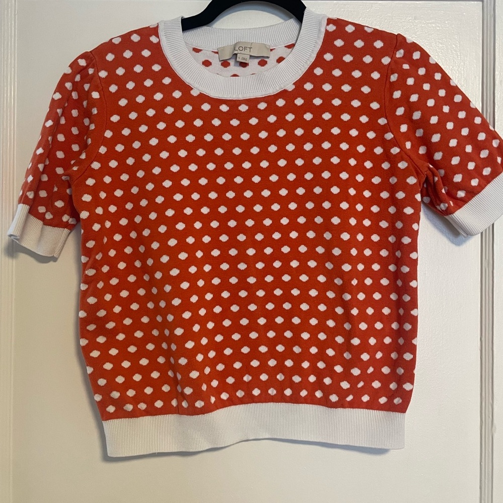 LOFT Orange and White Polka Dot Women’s Short Sleeve Sweater size Small - Picture 3 of 5